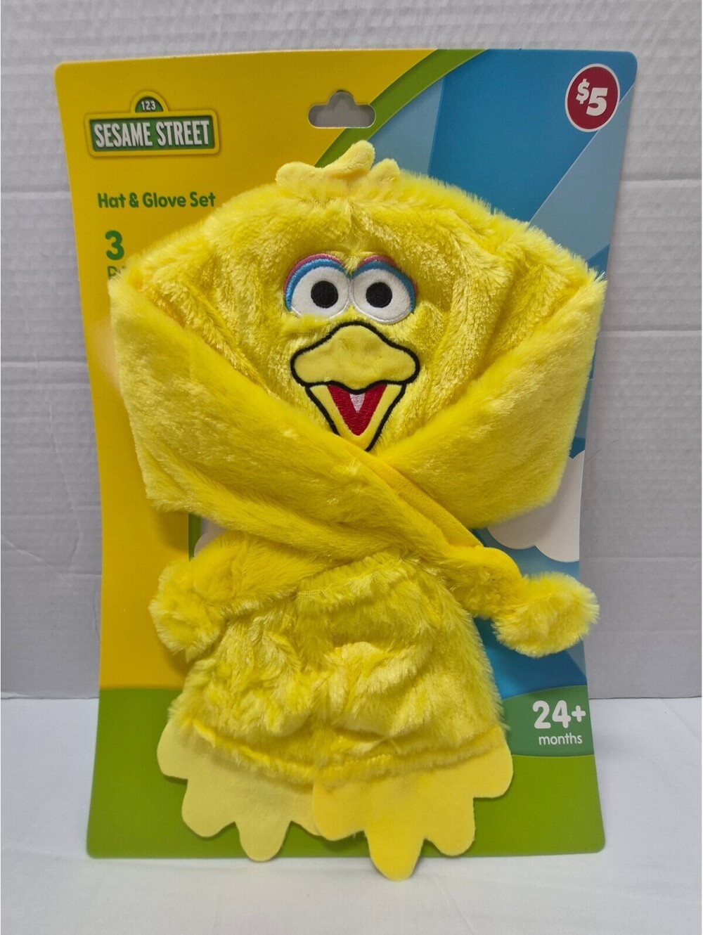 Sesame Street Big Bird Hat and Glove Set 4 Toddlers 24+ Months 3 Piece Plush C4